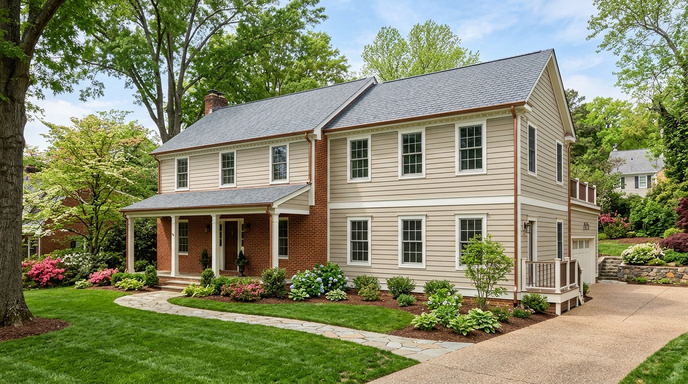 Finished two-story home addition seamlessly matched to an existing Virginia house