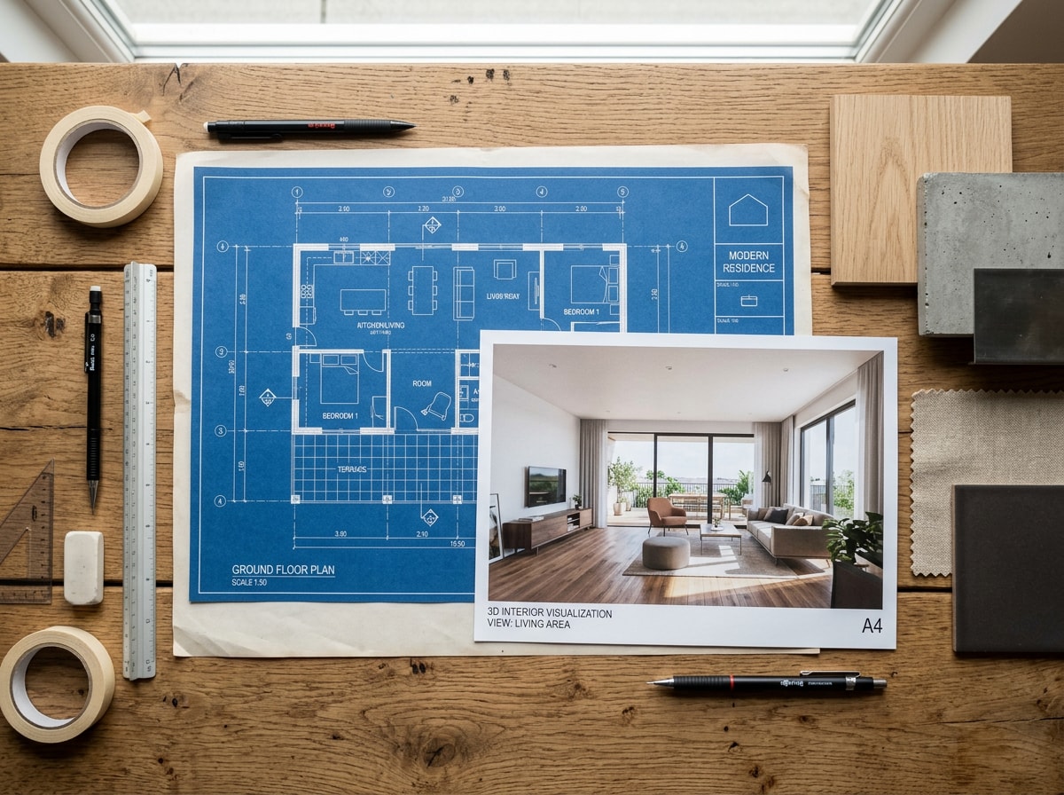 Sample architectural floor plan and 3D rendering for a Washington D.C. home addition