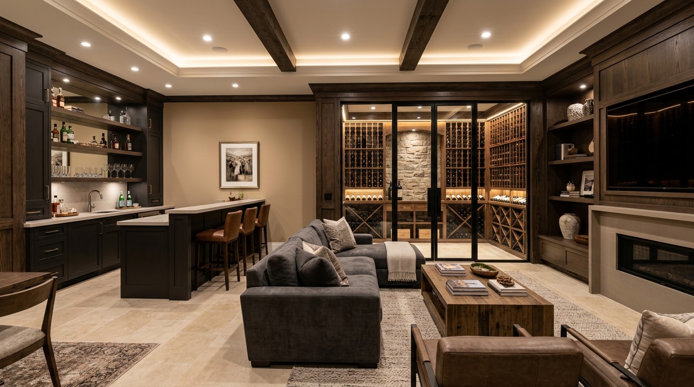 Luxury basement renovation with custom wine cellar in a Delaware home Luxury basement renovation with custom wine cellar in a Delaware home